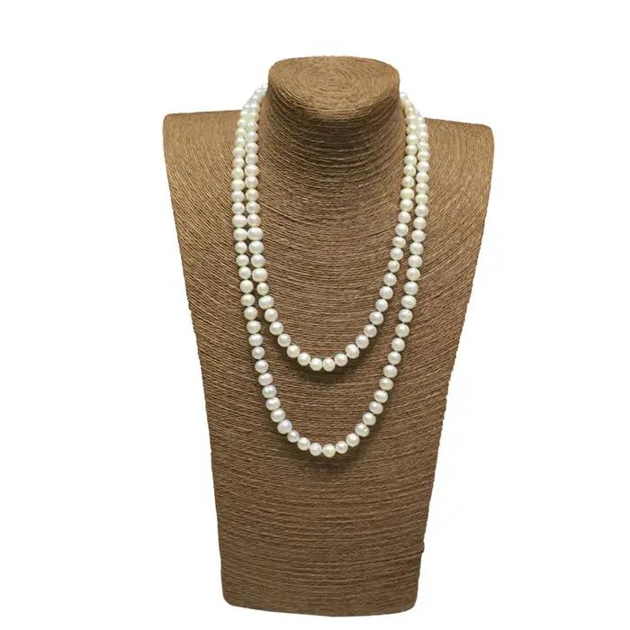 Long collier de perles d'eau douce naturelles pour femmes