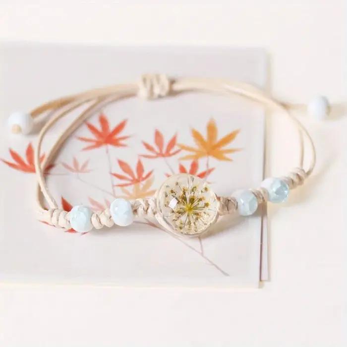 Bracelet en céramique bijoux fleur séchée herbe porte-bonheur étoile simple bracelet tissage femme cadeau pour copines et amis occasions spéciales