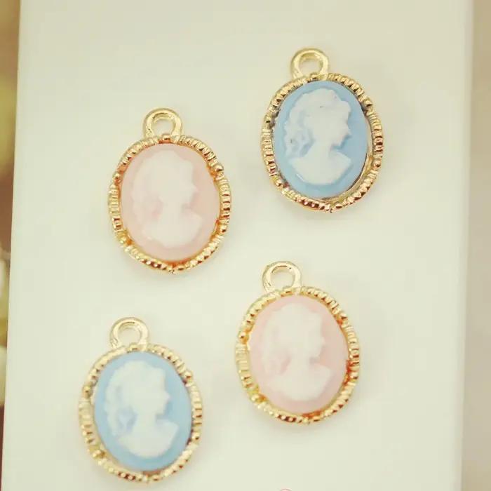 Breloques ovales en or pour bijoux faits à la main, pendentif camée pour femme, tête de beauté, brac