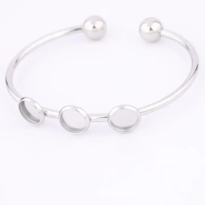 5 pièces en acier inoxydable 55mm manchette Bracelet Base vierges bricolage pliable plaqué or 8mm Cabochon Bracelet paramètres de lunette résultats de bricolage