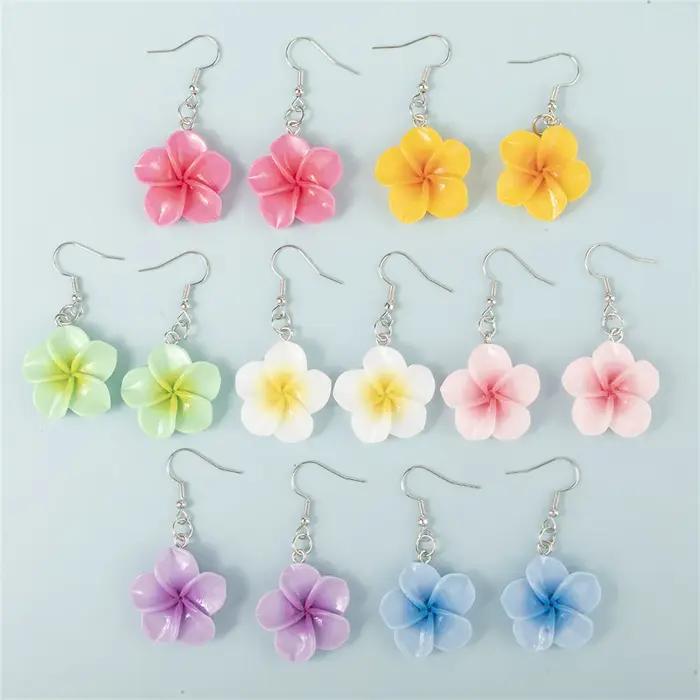 1/5 paires Kawaii frais résine oeuf fleurs boucles d'oreilles ensemble doux couleur mixte fleur pendentif à breloques bricolage fabrication de bijoux cadeaux