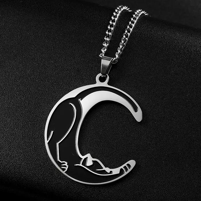 Collier chat lune en acier inoxydable pour femme