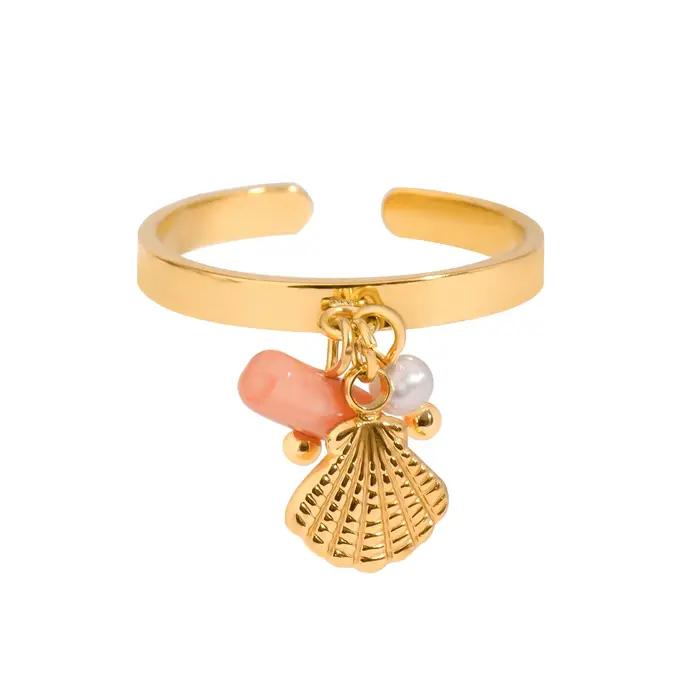Bague pendentif en coquillage de style océan pour femmes plaqué or 18 carats bijoux d'été modernes tracker d'humeur élégants pour parties