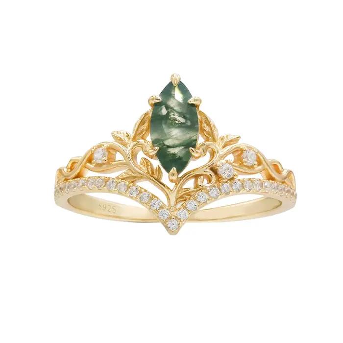 LAMOON – bague en Agate verte naturelle pour femmes, pierres précieuses en argent Sterling 925, Style palais, plaqué or, accessoires de bijouterie fine, RI416