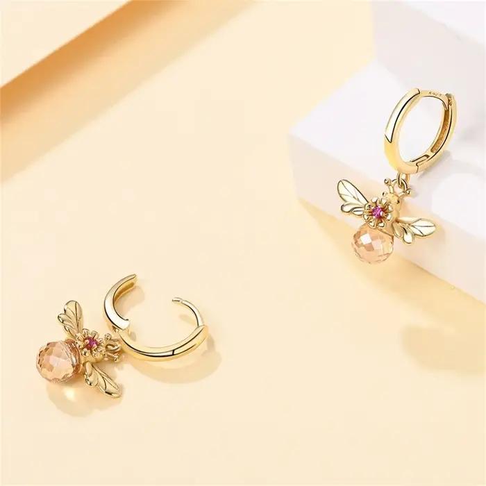 Pandach 925 en argent Sterling Original série dorée abeille pendentif boucles d'oreilles étoile lune