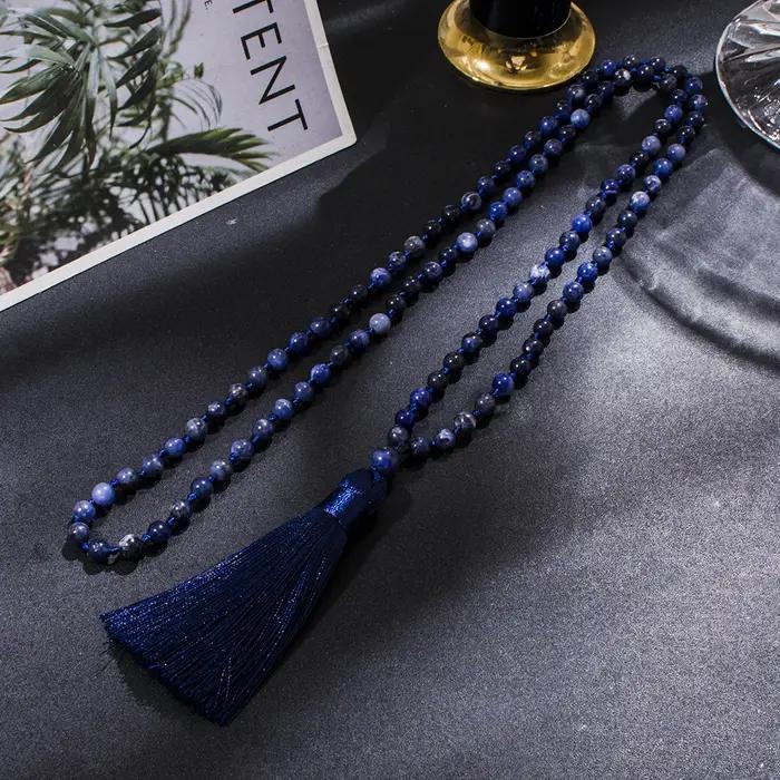 Collier Mala 108 perles en sodalite naturelle de 6 mm