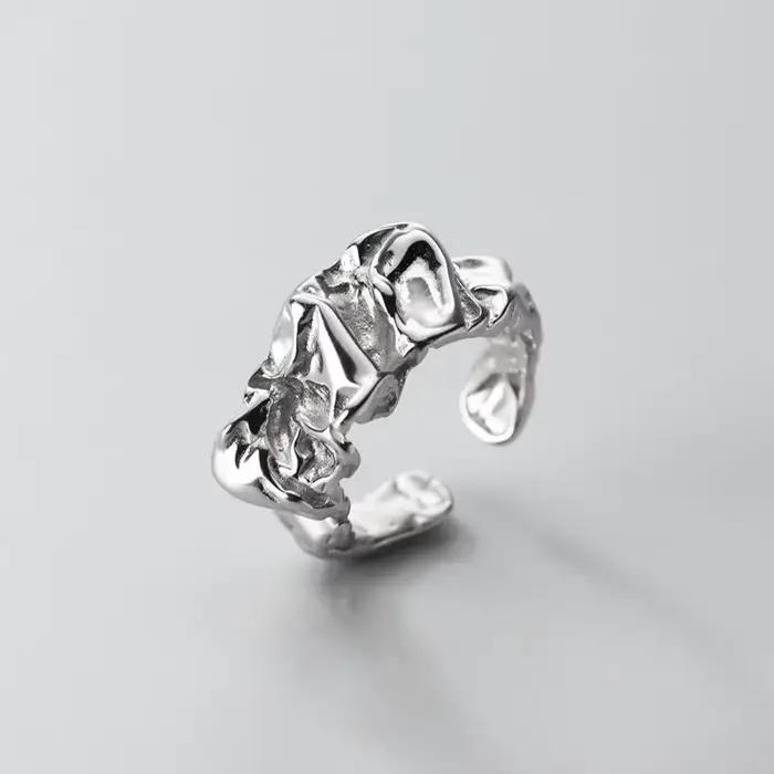 Bagues en argent Sterling 925 pour femmes, Couple minimaliste, fait à la main, Simple, large ouvertu