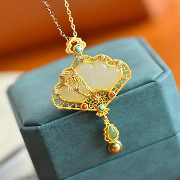 Pendentif en forme d'éventail en jade blanc naturel Hetian