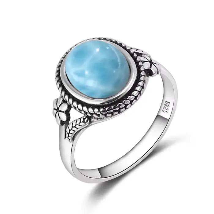 Bague vintage en argent 925 avec pierre de larimar naturelle