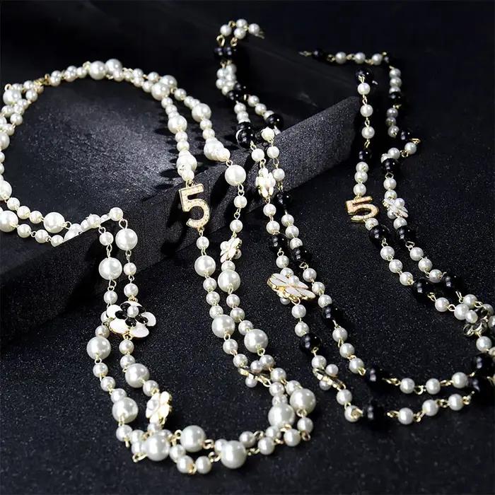 Pendentifs longs superposés camélia collier de perles Collares de moda fleur bijoux de fête