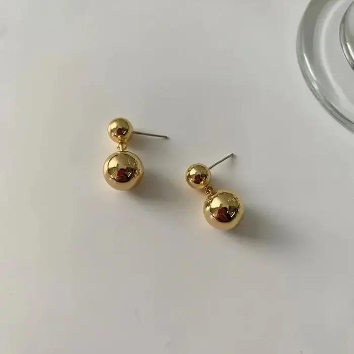 Boucles d'oreilles pendantes en forme de boule métallique pour femmes et filles