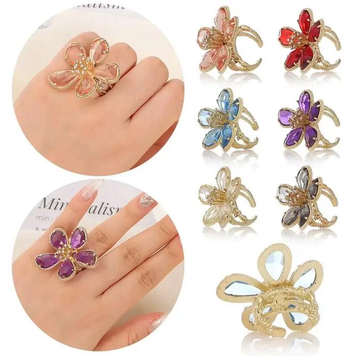 Bague en cristal de fleur de biscuits mignonne et romantique ajustable pour femmes et filles occasions spéciales comme mariages et anniversaires