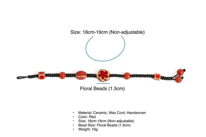 Bracelet en Céramique avec Nministériels d Floral Rouge Fait à la Main