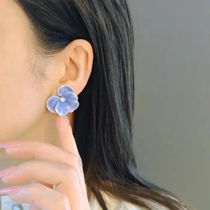 LATS rouge bleu émail fleur boucles d'oreilles pour femmes mode coréenne cinq pétales cristal fleuri belle filles mignonnes décoration d'oreille