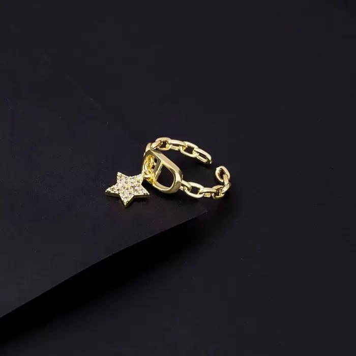 Bague en pierre ajustable Lush Glam design étoile diamant lettre CD élégante pour femme pour les occasions spéciales et le quotidien