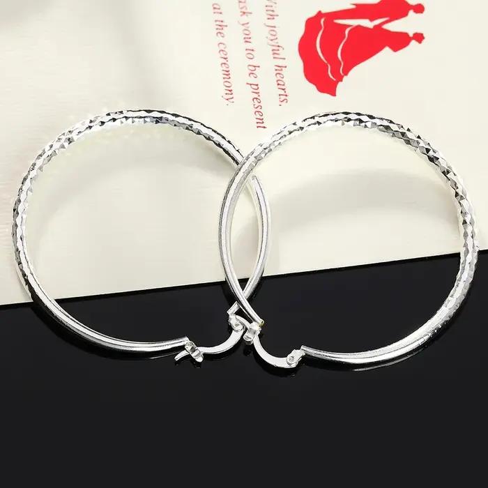 Boucles d'oreilles créoles rondes en argent regardé 925 pour femmes