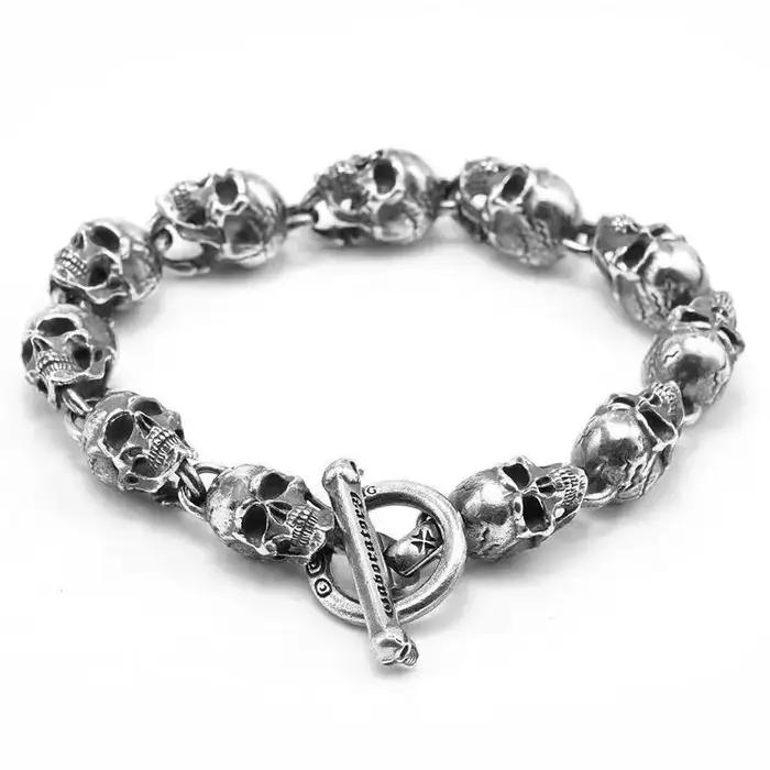 Bracelet de moto en argent S925 style gothique américain fait main vintage punk bijoux squelette pour homme et femme occasions spéciales