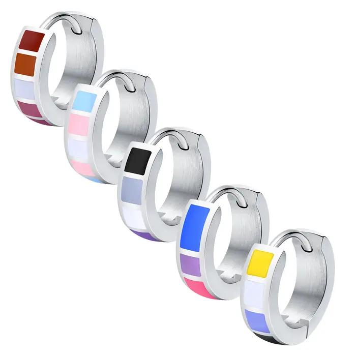 Boucle d'oreille Huggie arc-en-ciel LGBT pour Leibian Gay