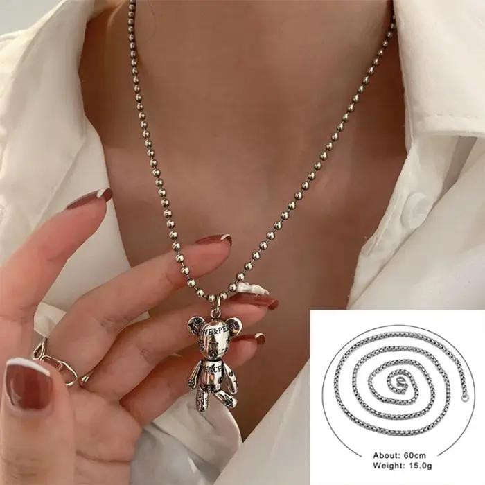 Collier avec pendentif ours en peluche avec lettres imprimées personnalisées