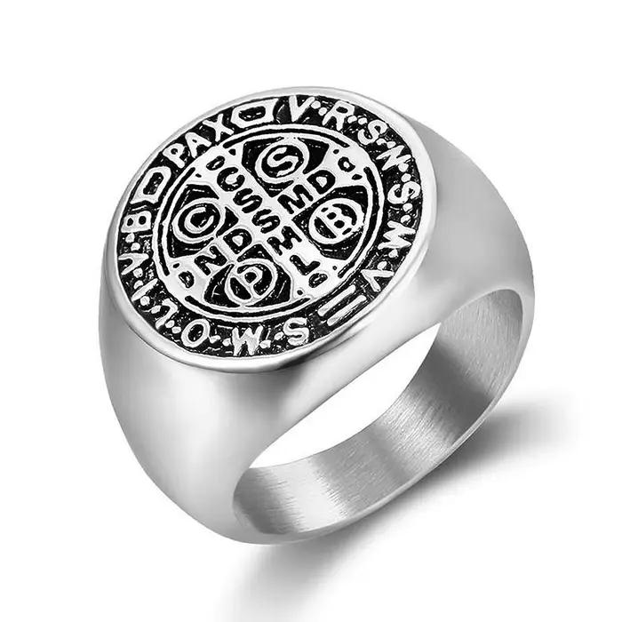 Bague croix vintage Saint Benoît Cspb pour hommes, matiques de motard en acier inoxydable, punk, hip hop, chrétien, bijoux, cadeau créatif, vente en gros