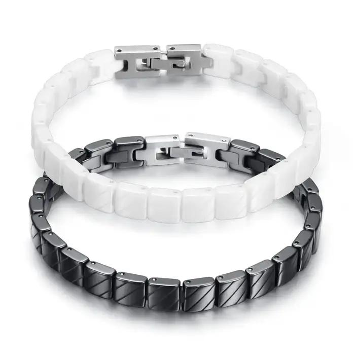Bracelet en céramique patchwork noir et blanc pour femmes