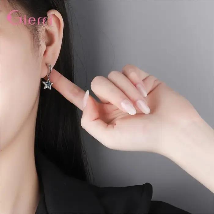 Boucles d'oreilles étoiles simples en argent Sterling 925 véritable pour femmes, bijoux fins, penden