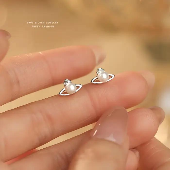 Boucles d'oreilles simples en argent Sterling 999 pour femmes