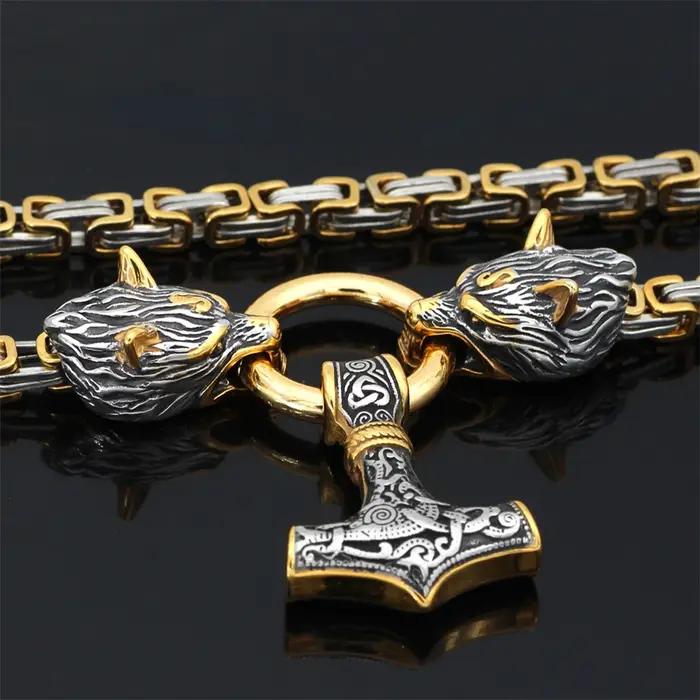 Collier loup celtique nordique avec pendentif tête de loup Viking en acier inoxydable, amulette nordique pour hommes, bijou punk pour parties et occasions spéciales
