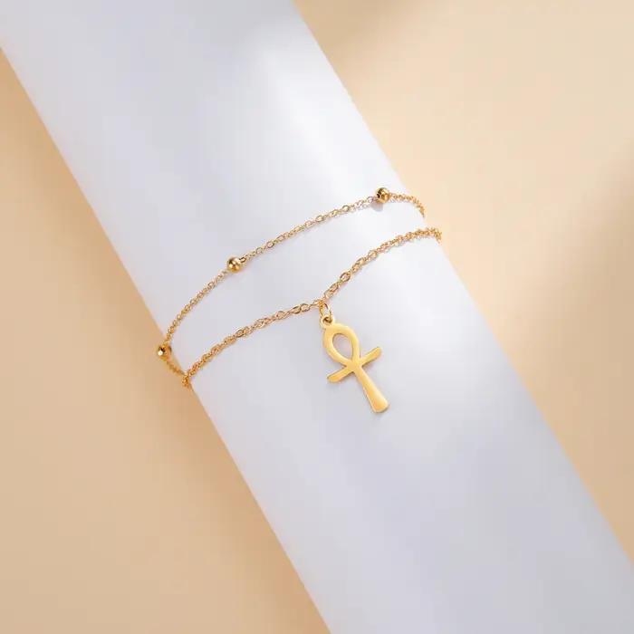 Dawapara Ankh croix Bracelet de cheville religieux égyptien clé de vie