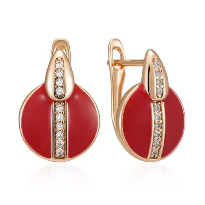 Kinel – boucles d'oreilles anglaises en émail rouge pour femmes et filles, bijoux de fête simples, couleur or Rose 585, tendance