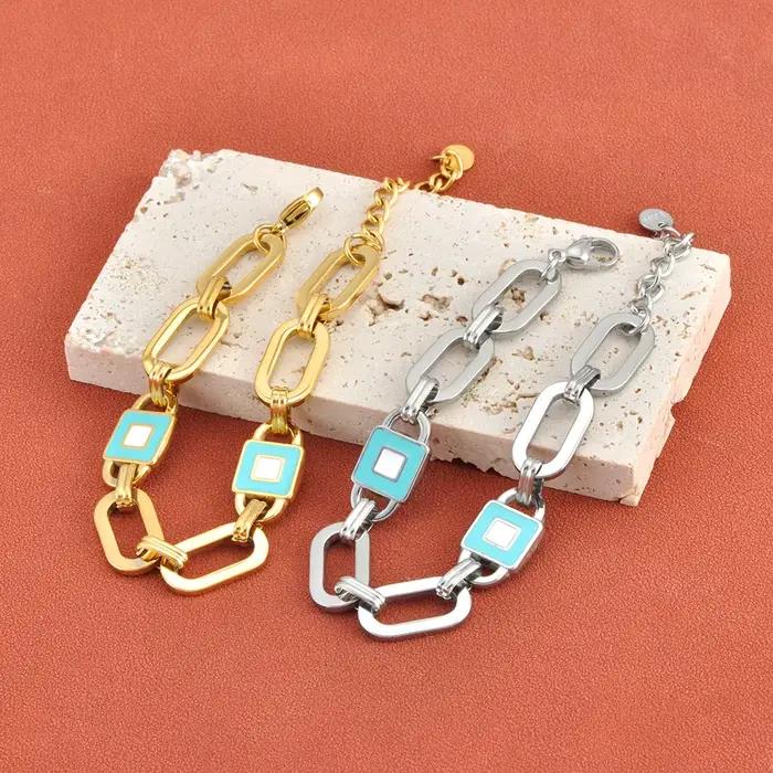 JeeMango – Bracelet à maillons en acier inoxydable pour femmes, bijoux à la mode avec texture métallique dorée, B26004