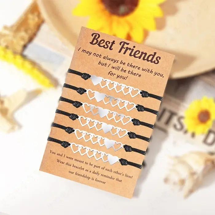 Bracelet d'amitié assorti en forme cœur, bijoux à Distance réglable, 6 pièces
