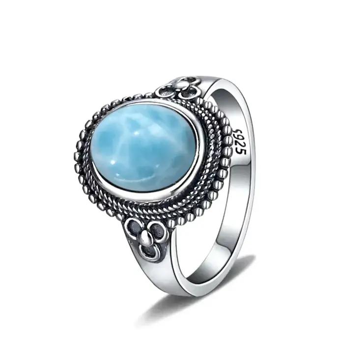 Bague Vintage en argent 925 avec pierre Larimar naturelle