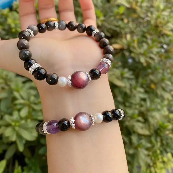 Bracelet en lépidolite violette naturelle pour femmes