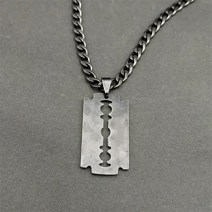 Collier Long lame de rasoir en acier inoxydable pour hommes et femmes