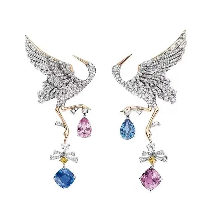 ZOCA luxe 925 en argent Sterling colibri oreille Clips pour les femmes brillant bleu Zirconium oisea