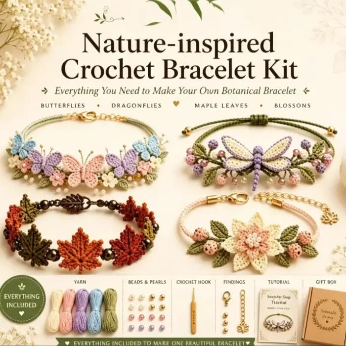 Kit de bricolage pour bracelet tissé à la main de style botanique, outils de crochet complets, tutoriel étape par étape, fournitures de fabrication artisanale, cadeau