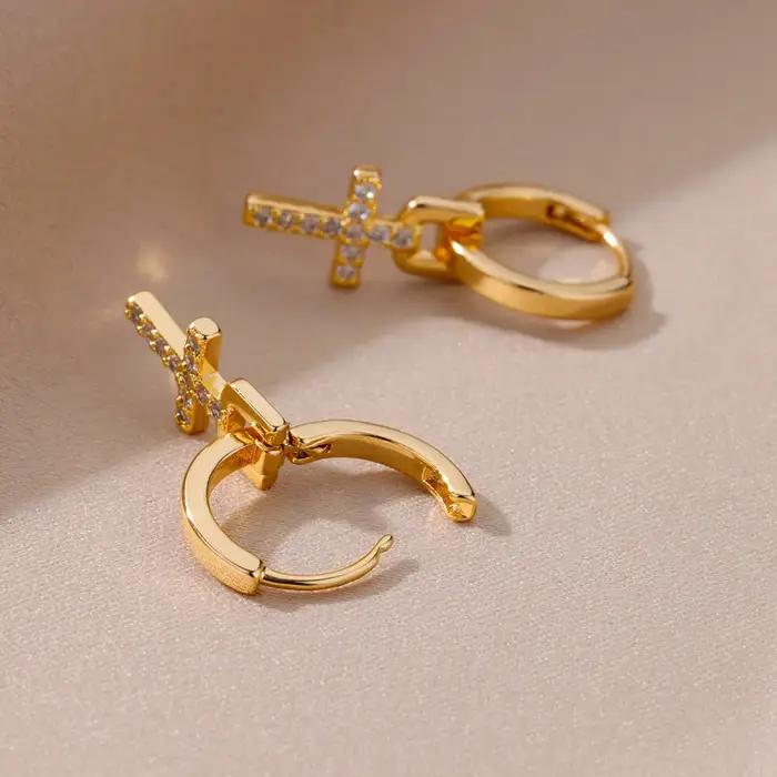 Boucles d'oreilles en forme de croix en Zircon pour femmes