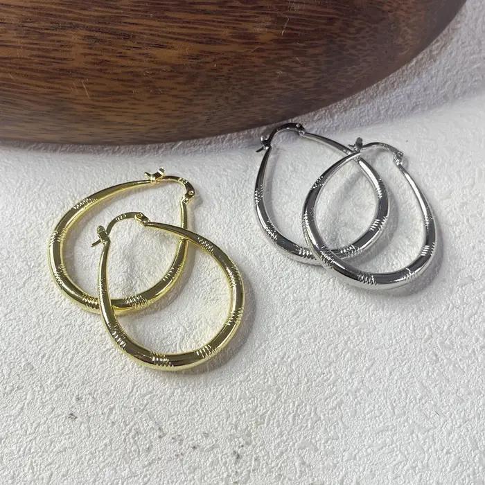 BF CLUB 925 boucles d'oreilles en argent Sterling pour les femmes à la mode Simple grand ovale or boucle d'oreille bijoux prévenir l'allergie accessoires de fête