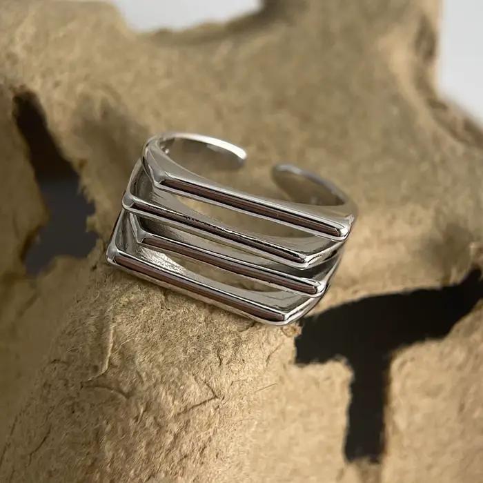 Bagues en argent Sterling 925 pour femmes et hommes, large bague ouverte Vintage à 4 couches, cadeau de fête d'anniversaire