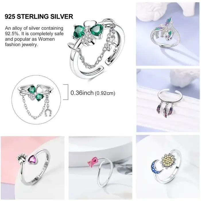 Trèfle réglable anneau 925 en argent Sterling Original rotatif fleur de cerisier anneaux ouverts pour les femmes bijoux de mariage cadeau