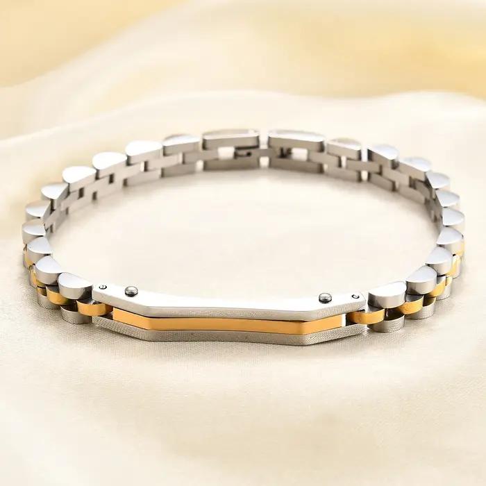 Le nouveau bracelet en acier inoxydable plaqué or 6 mm 18 carats de style minimaliste avec trois perles incurvées peuvent être gravées et réglables