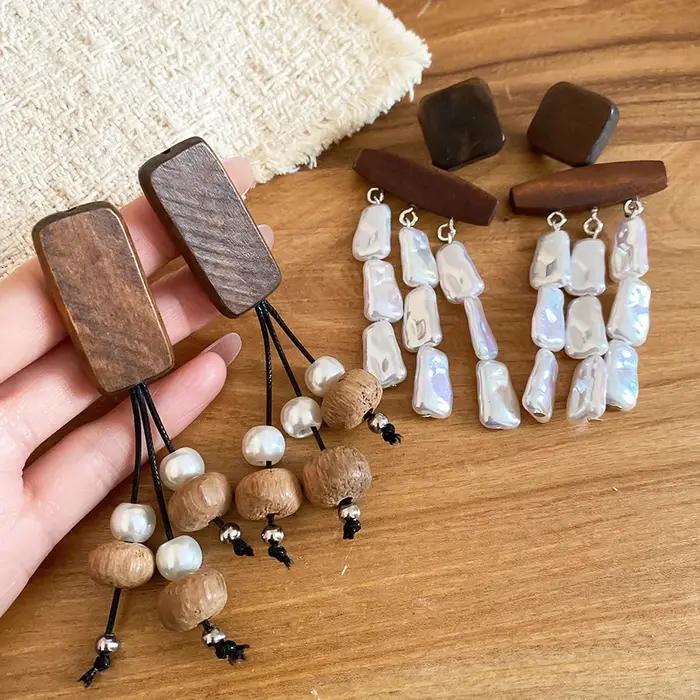 Boucles d'oreilles Vintage en bois faites à la main pour femmes