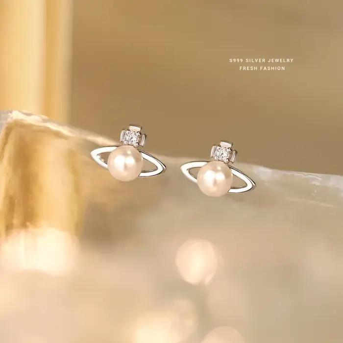 Boucles d'oreilles simples en argent Sterling 999 pour femmes