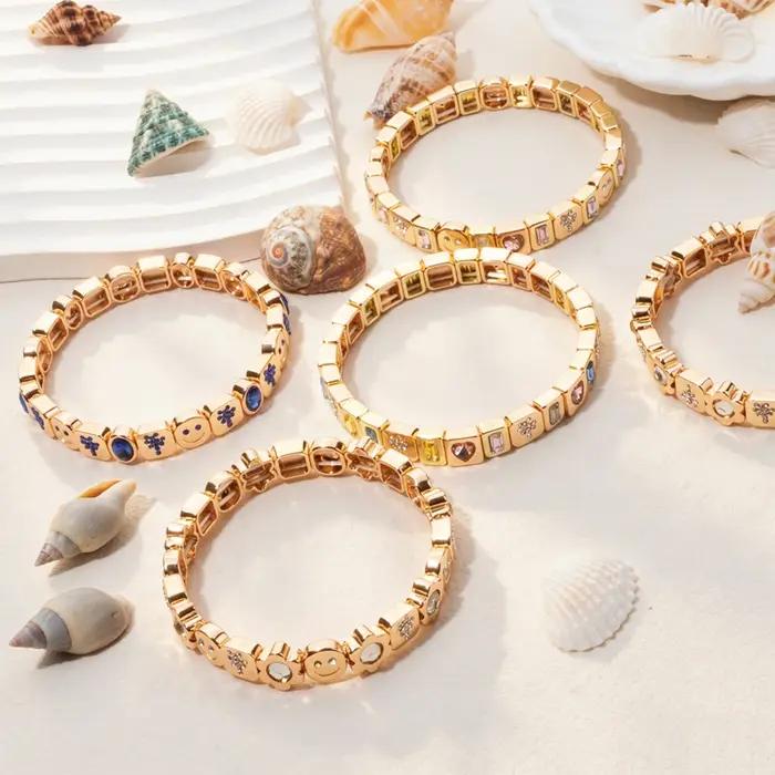 Bracelets en émail perlé avec breloque palmier et cristal pour femme