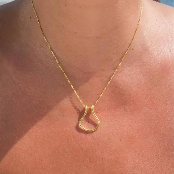 Mignon fer à cheval porte-anneau bijoux plaqué or Simple U lettre collier mariage fiançailles