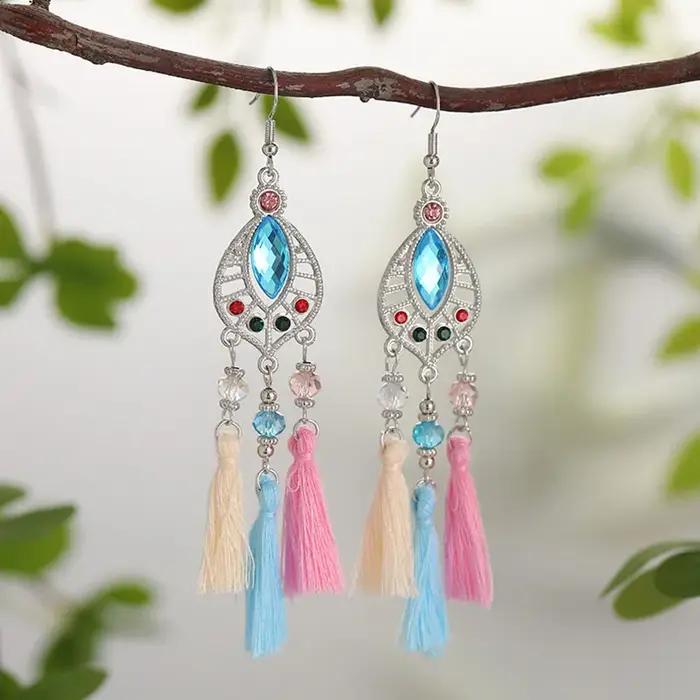Boucles d'oreilles à pampilles en cristal de tempérament ethnique pour femmes