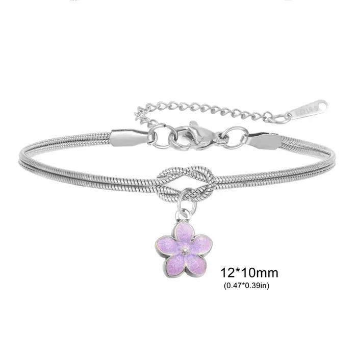 Bracelet à breloques en forme de fleur en émail pour femmes
