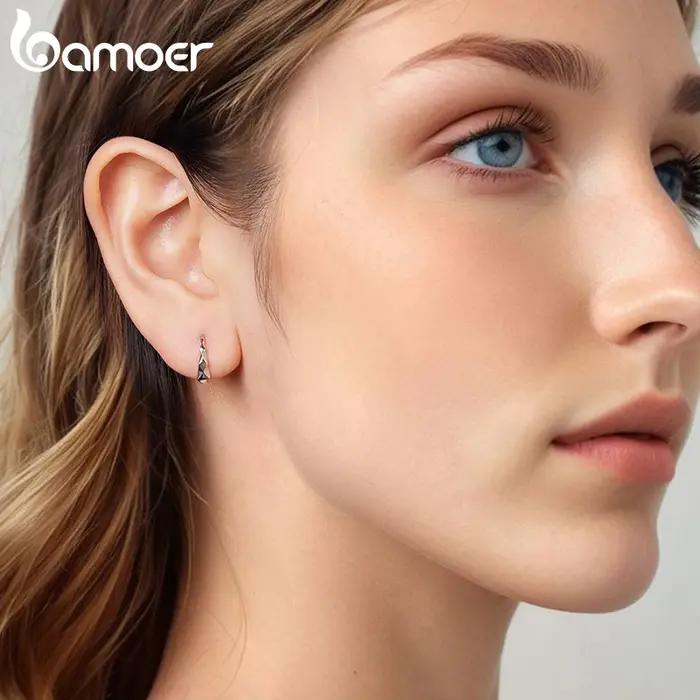 BAMOER 925 en argent Sterling géométrique crochet boucle d'oreille audacieuse en forme de diamant Original pour les femmes adolescentes cadeau d'anniversaire bijoux quotidiens