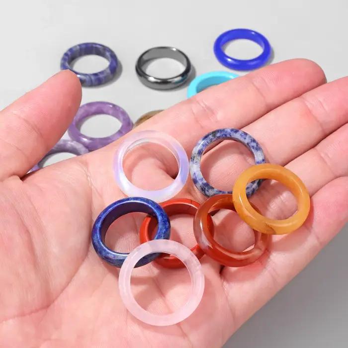 5 pièces bagues en pierre de guérison naturelle Lapis Lazuli améthystes hématite Agates bague pour femmes hommes Reiki bijoux cadeau 16-20mm